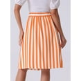 thumbnail image 4 of DARING DIVA Women's Striped Button Front Elastic Back Waist A-Line Midi Skirt Large Orange, 4 of 6