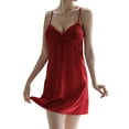 thumbnail image 2 of Women Sleeping Robe Sleeveless Bow-knot Decor Smooth Surface See-through Solid Color Spaghetti Strap Soft Deep V Neck Backless Lady Pajamas with Pad for Night, 2 of 7