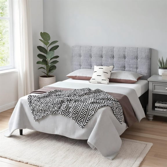 Topcobe Linen Upholstered Headboard with Solid Rubber Wood Legs, Heigh Headboard for Bedroom, Twin, Gray