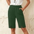 thumbnail image 2 of Shorts hasta la Rodilla para Mujer - Bermudas Casuales de Pierna Recta con Abertura Lateral, de Cintura Alta, Shorts de Verano con Bolsillos, Verde L, 2 of 9