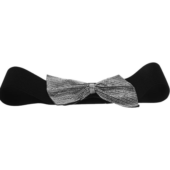 OUNONA Rhinestone Bow Belt Black Elegant Stretchy Polyester for Home Use