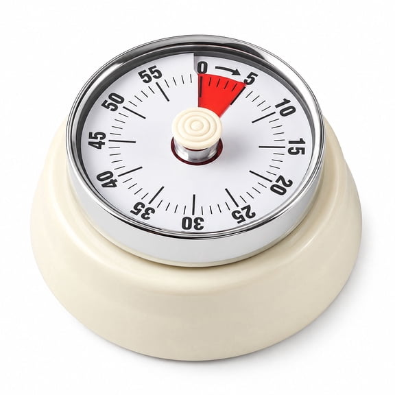 60 Minute Wind Up Timer, Mechanical Kitchen Timer with Magnetic Back, Visual Countdown Timer, Loud Alarm, No Batteries Required for Cooking, Baking, Classroom & Study, Modern Style - Cream White