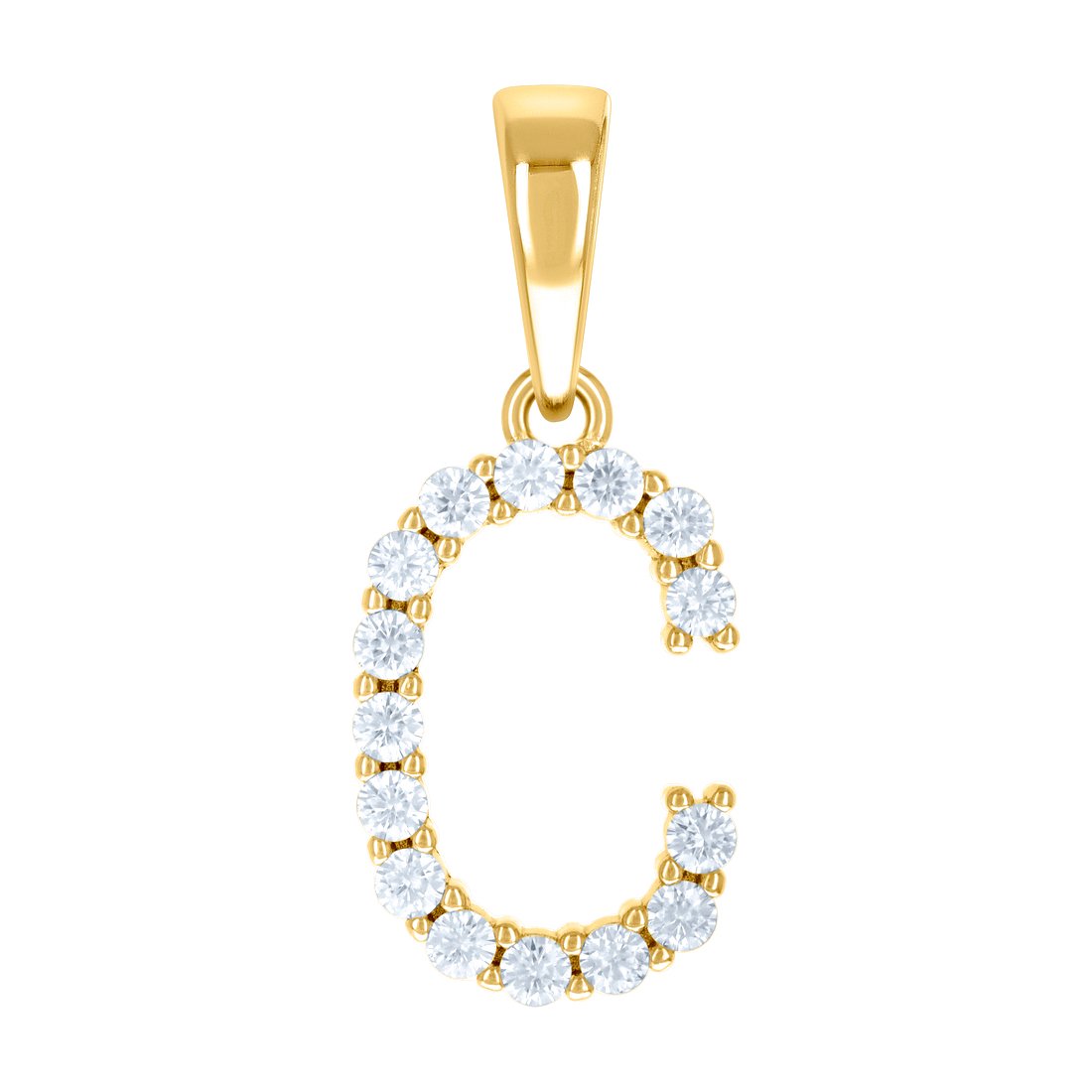 925 Sterling Silver Yellow-tone Unisex Cubic Zirconia Letter Name Personalized Monogram Initial C Alphabet Charm Pendant