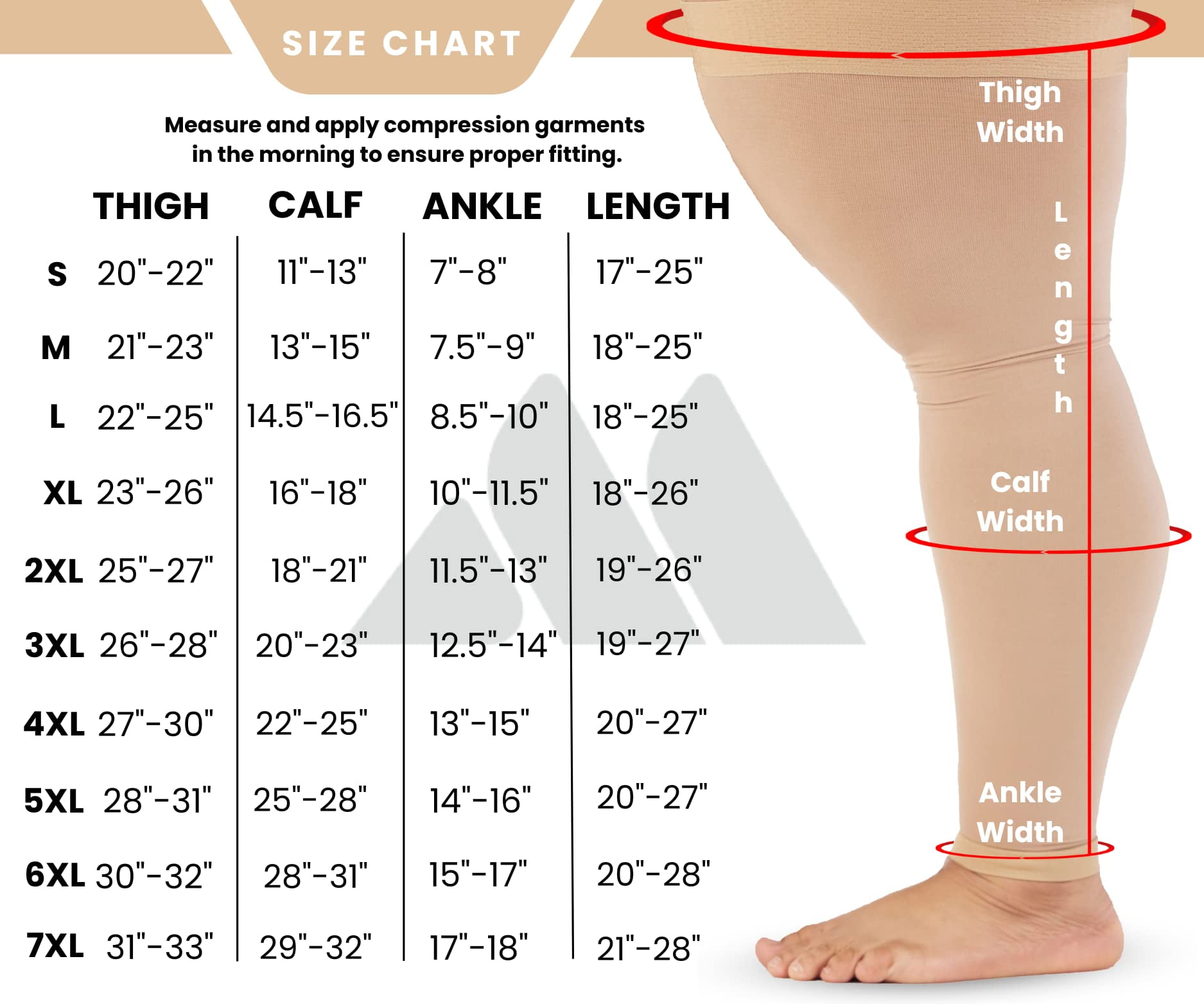 Extra Wide Unisex Footless Compression Thigh High for DVT 20-30mmHg - Beige, 5XL