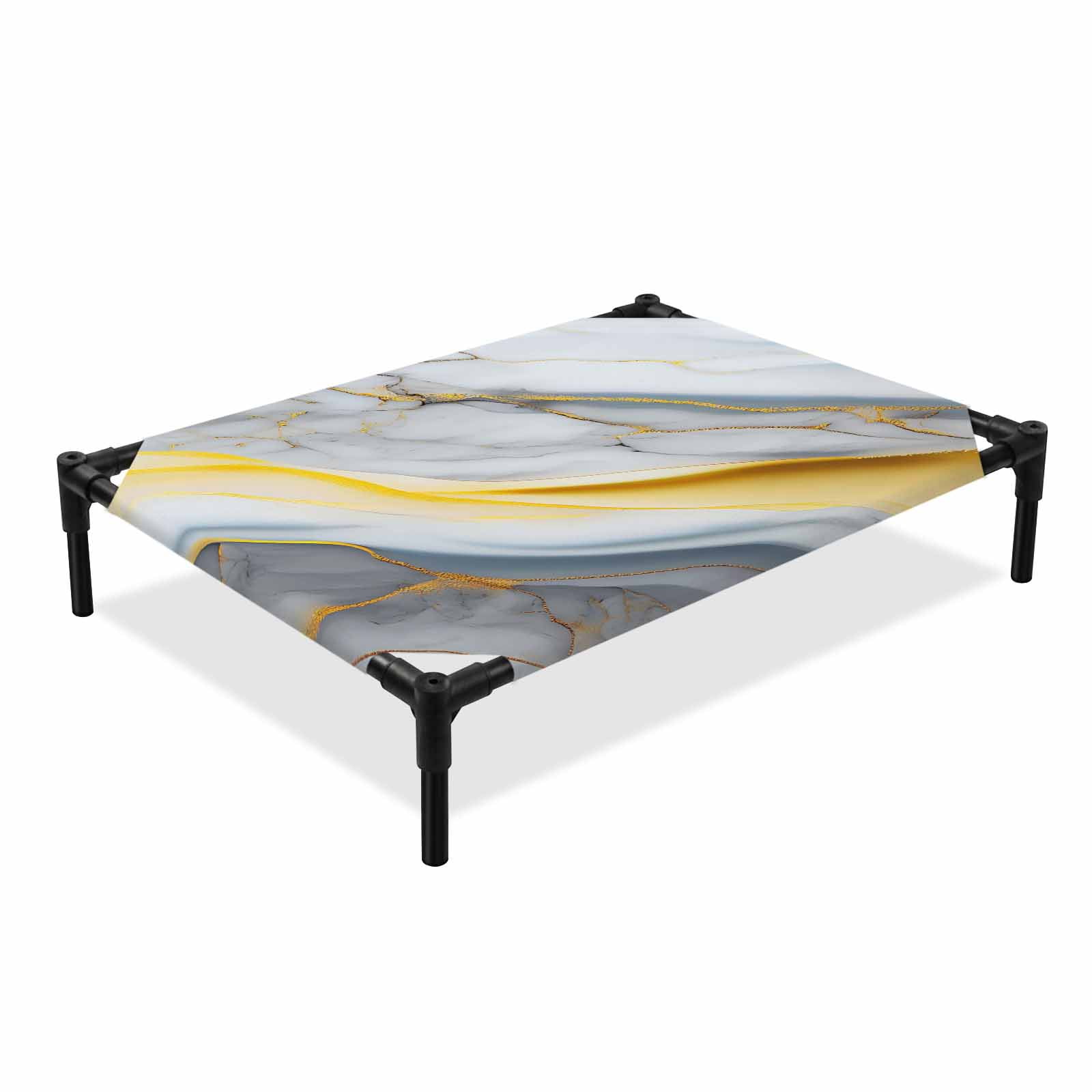 Marble Texture Elevated Dog Bed Yellow Gold Line Abstract Modern Style Cooling Breathable Outdoor Raised Dog Cot Bed with Metal Frame Non-Slip Feet for Large Dog 28x22in