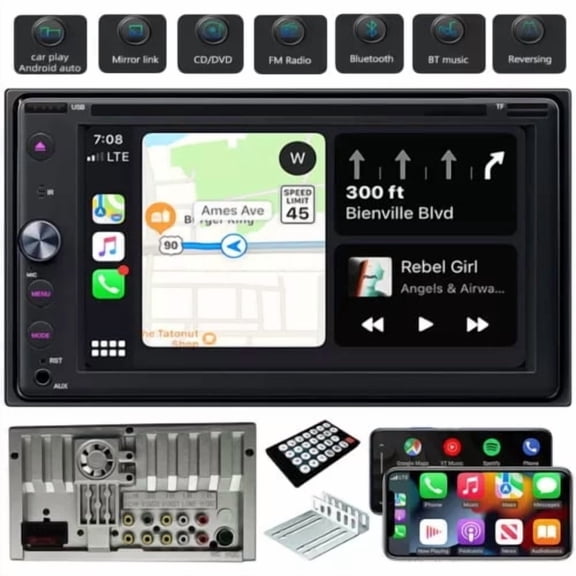 Car Radio 6.2" Double 2 Din Car Multimedia Player Bluetooth Stereo Audio Mirror Link Wireless Carplay Android Auto Stereo CD/DVD Player BT