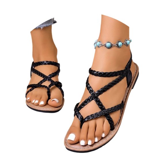 Women's Wide Width Flat Sandals, Flip Flop Casual Strapy Sandals on Summer Beach Shoes for Women.