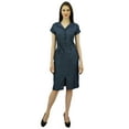 thumbnail image 2 of Bimba Women's Short Sleeve Collar Neck Bodycon Chambrey Dress With Belt, 2 of 9