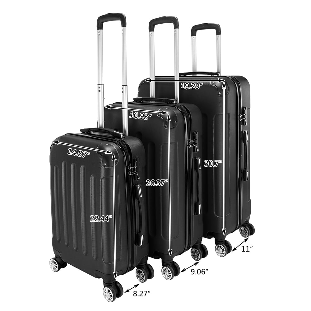 3-Piece Travel Lightweight Suitcases, ABS Trolley Case (20"/24"/28"), with Rolling Wheels, Lightweight, Large Capacity, Suitable for Travel, Black