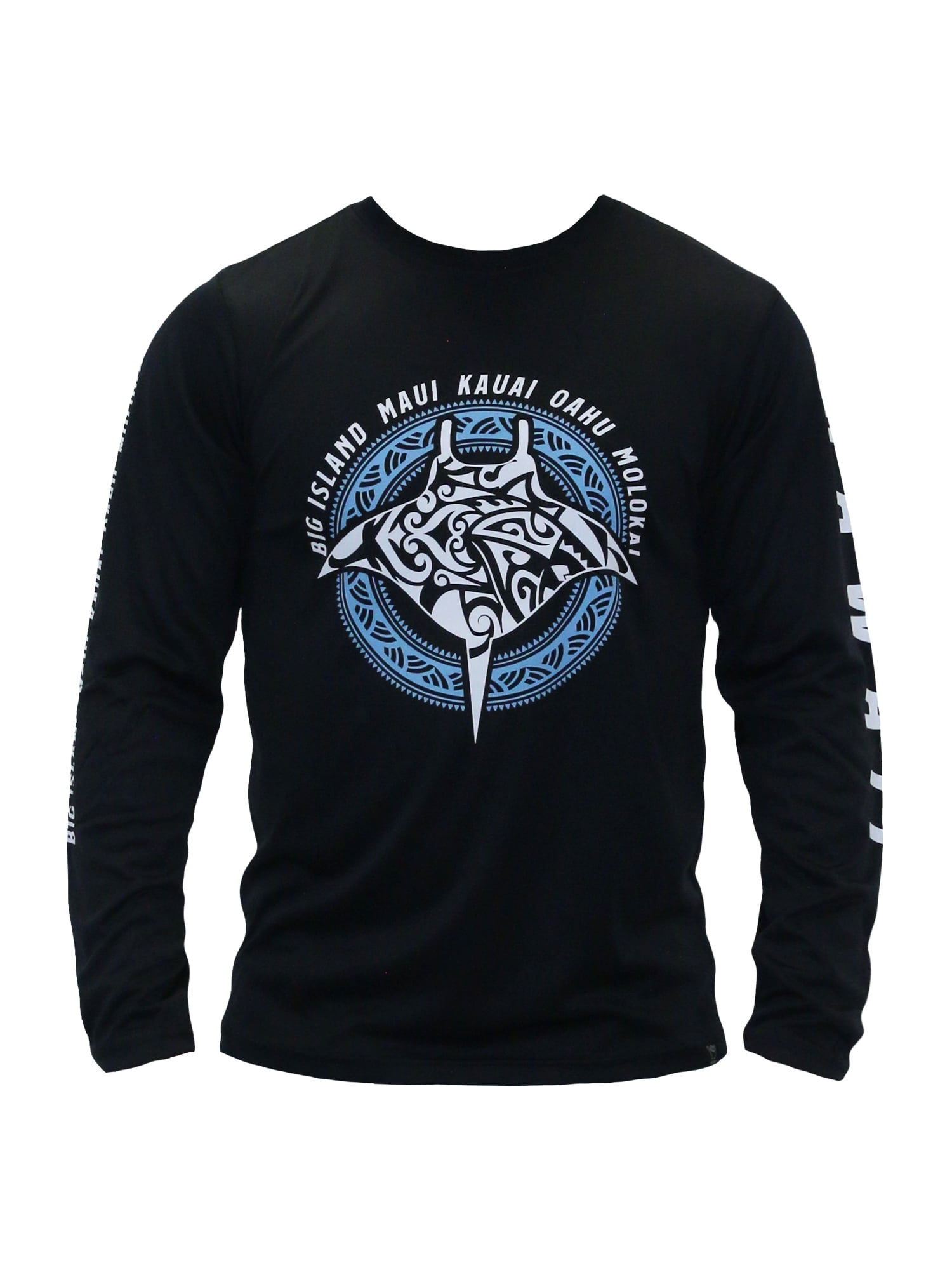 Island Crew Hawaii Dri Fit Cool T-Shirt Long Sleeve, Manta Ray, Small - 3XLarge, Black