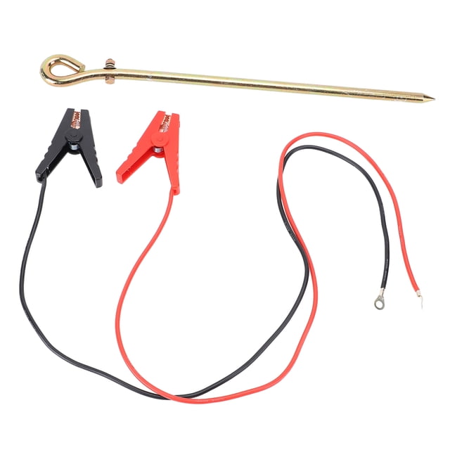 Electric Fence Grounding Rod, 100cm Long Cable Electric Fence Wire with Clip Galvanized Steel Plastic Easy To Install for Generator