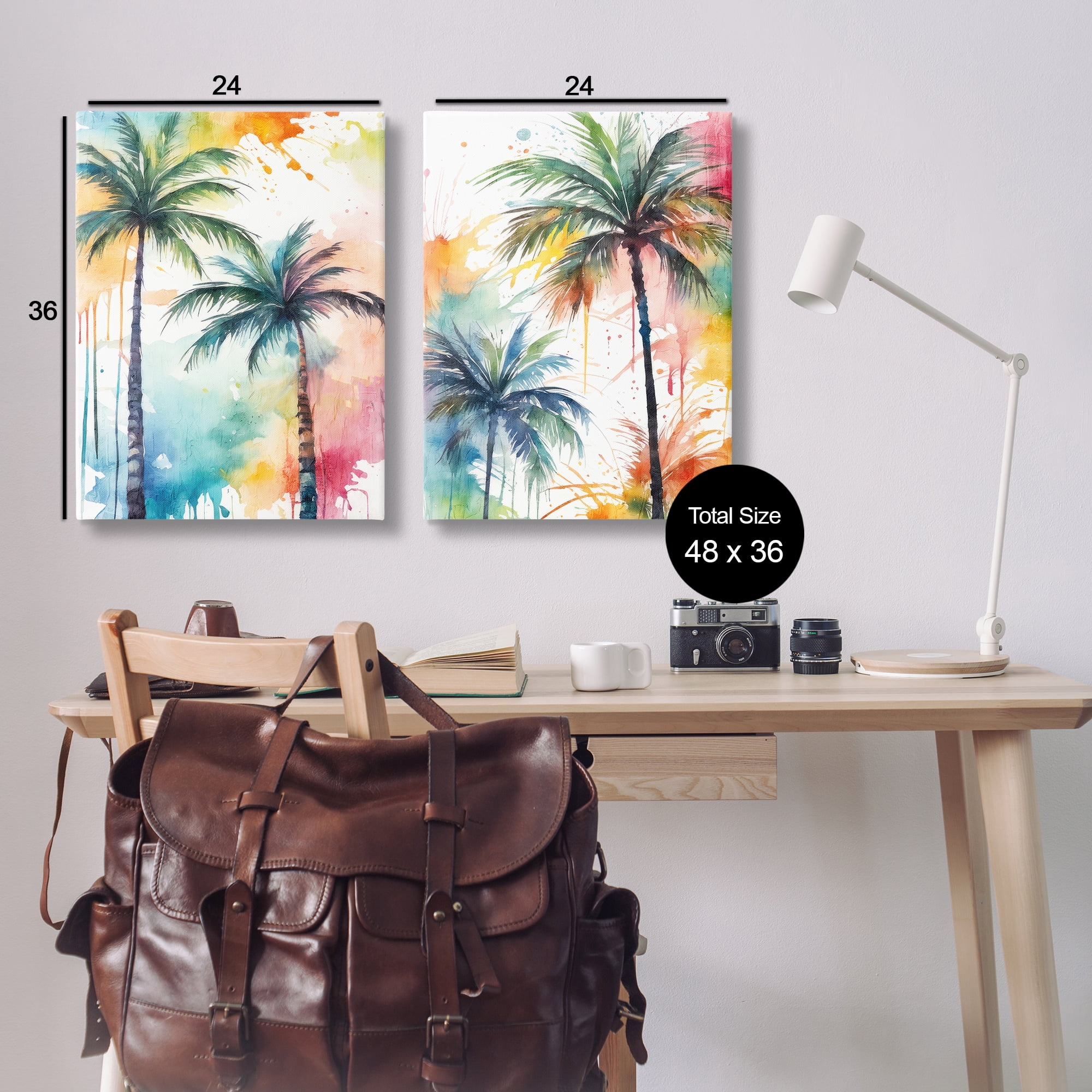 Stupell Industries Watercolor Splash Towering Palms Plants & Flowers Painting Wrapped Canvas Art Print Wall Art, 24 x 36, Set of 2