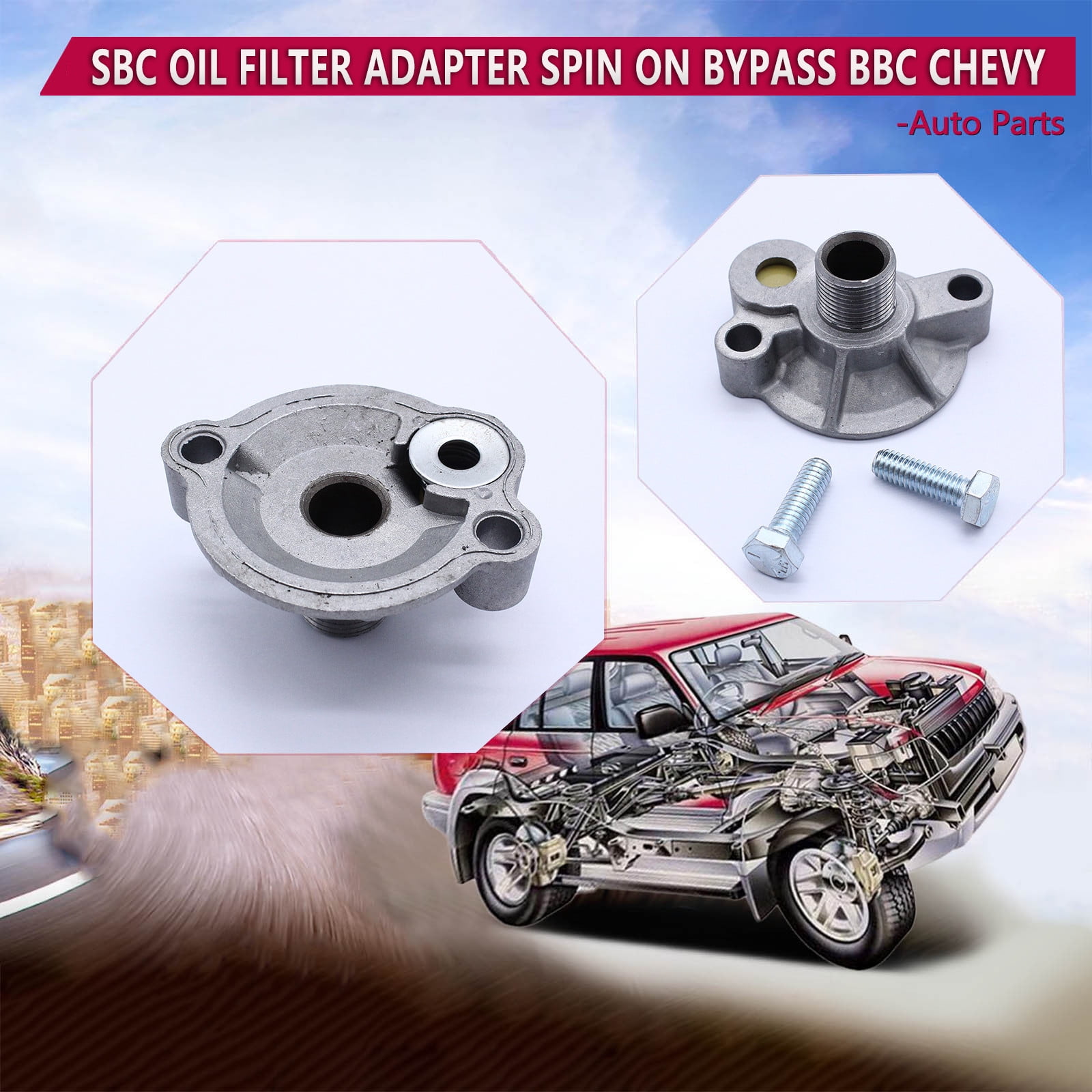 Automotive SBC OIL FILTER ADAPTER SPIN ON BYPASS BBC CHEVY 283 305 327 350 383 396 427 454 money