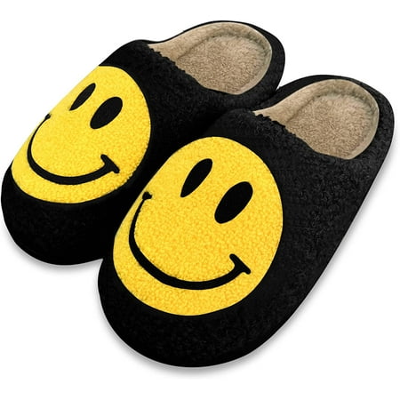 

OSLEI Smiley Face Slippers Retro Soft Plush Lightweight House Slippers Slip-on Cozy Indoor Outdoor Slippers Slip on Anti-Skid Sole
