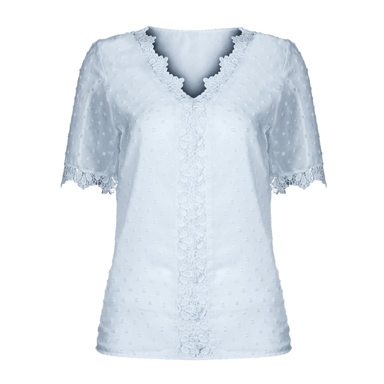 JWD Plus Size Tops For Women Summer Blouse Waffle Knit Short Lace Sleeve  Shirts Plus Size Womens Clothes