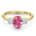 thumbnail image 3 of Gem Stone King 1.71 Ct Oval Pink Zirconia 18K Yellow Gold Plated Silver Ring, 3 of 6