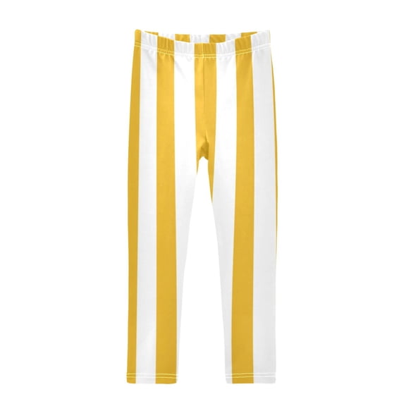 Girl's Legging Full-Length Colorful Print Tights For Dance Gym Everyday Wear Yellow and White Stripes
