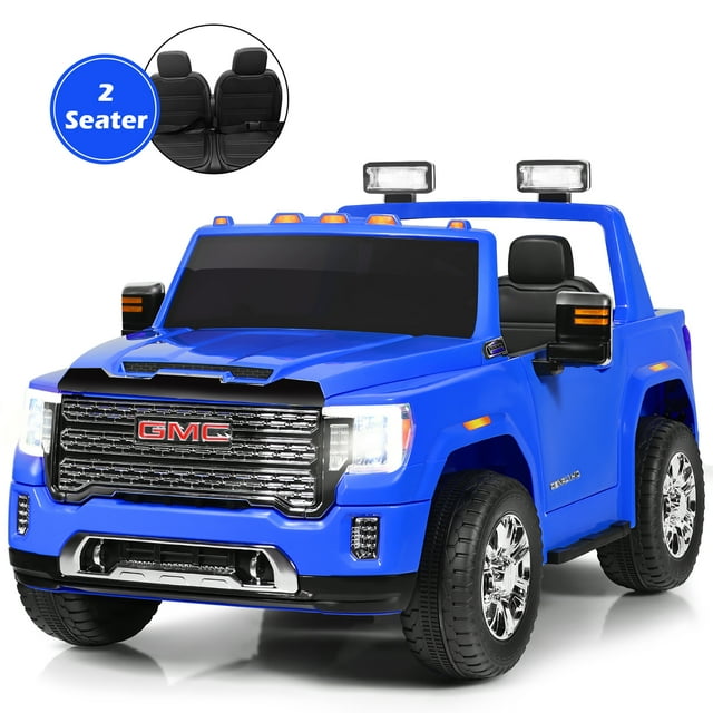 Costway 12V 2-Seater Licensed GMC Kids Ride On Truck RC Electric Car w/Storage Box Blue