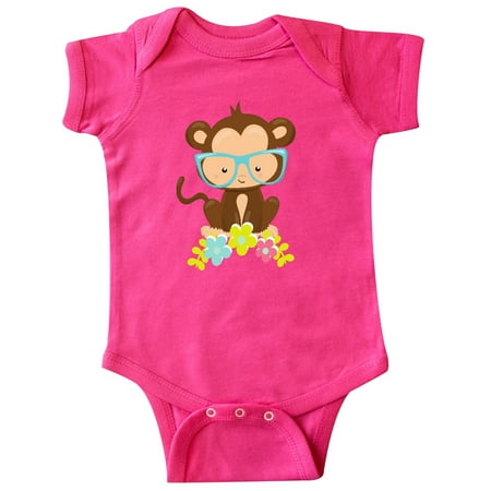

Inktastic Cute Monkey With Eyeglasses Colorful Flowers Gift Baby Boy or Baby Girl Bodysuit