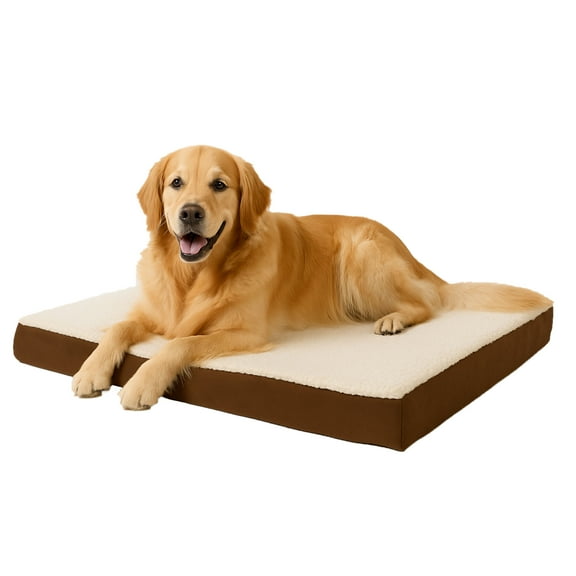 PETMAKER 36x27 Orthopedic Dog Bed with Memory Foam and Sherpa Cover, Brown