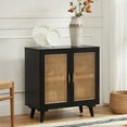 thumbnail image 3 of Boho 31" Rattan 2 Doors Sideboard Wooden Storage Cabinet Credenzas Buffet Home Black, 3 of 8