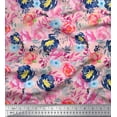 thumbnail image 1 of Soimoi Pink Cotton Duck Fabric Leaves & Pink Floral Watercolor Print Fabric by The Yard 42 Inch Wide, 1 of 1