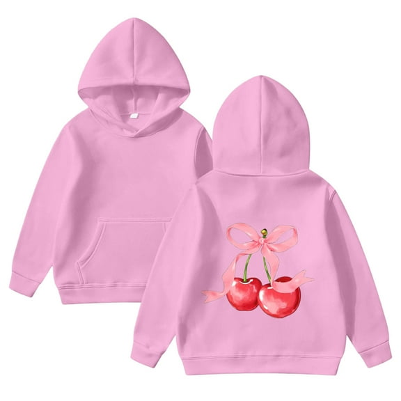 Crew Neck Sweatshirt Girls Long Sleeve Graphic Print Hooded Loose Fit Pullover Sweatshirt For Casual Wear And Pink