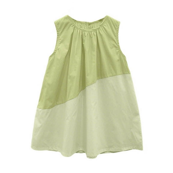 Ashirexll Teen Summer Dresses, Girls Summer Dress, 0-12Y Girls Color Matching Sleeveless Round Neck Dress Summer Casual Comfortable Sundress