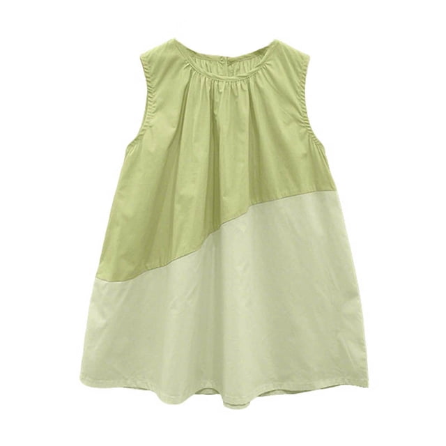 Odeerbi 0-12 Años Niñas Verano Color Bloque Algodón Tanque Vestido Casual Cuello Redondo Vestido de Sol de Línea Para Las Vacaciones En La Playa