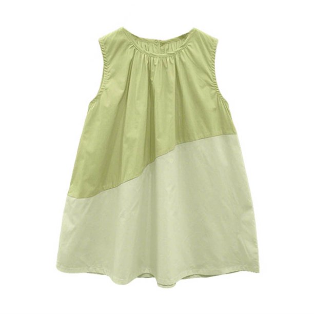 Odeerbi 0-12 Años Niñas Verano Color Bloque Algodón Tanque Vestido Casual Cuello Redondo Vestido de Sol de Línea Para Las Vacaciones En La Playa