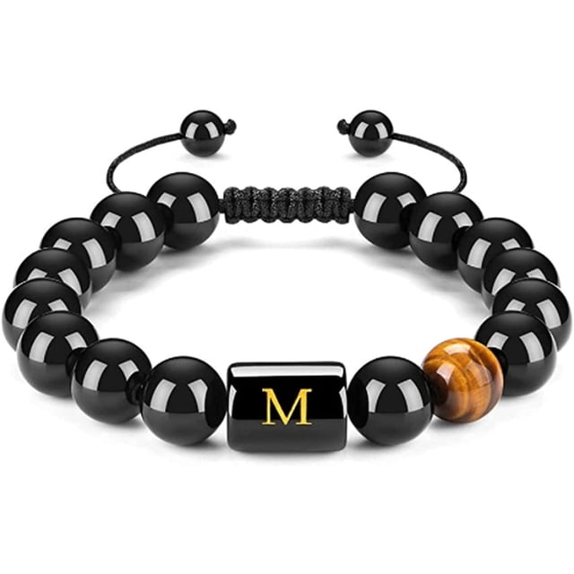Xihbxyly Tobillera de Piedra Negra, Pulsera de Cuentas de Piedra Negra, Tobillera de Piedra Natural