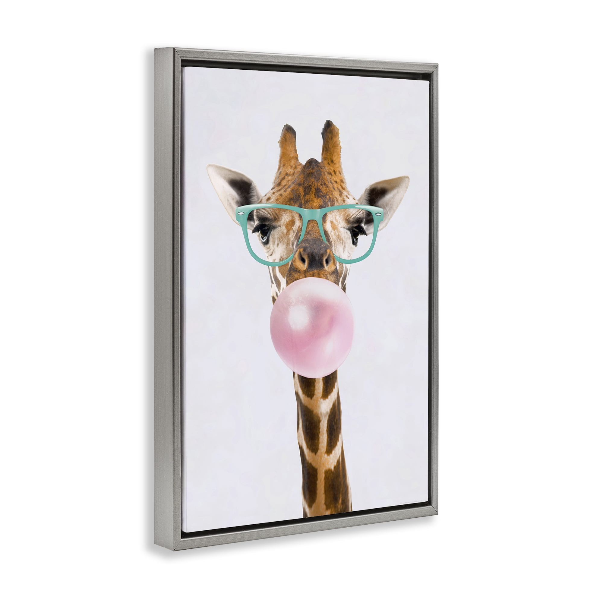 Stupell Industries Bubblegum Hipster Giraffe Animals Painting Gray Floater Framed Canvas Art Print Wall Art, 17 x 25