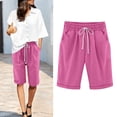 thumbnail image 4 of HAIJIE Shorts for Women Knee Length Long Shorts Linen Plus Size Dressy Casual Pull On with Drawstrings (#083 Hot Pink,XXL), 4 of 6