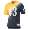 thumbnail image 2 of Men's Mitchell & Ness Troy Polamalu Gold/Black Pittsburgh Steelers Retired Player Name & Number Diagonal Tie-Dye V-Neck, 2 of 3