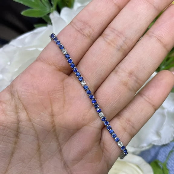 7ct Round Lab Created Sapphire Diamond Tennis Bracelet 14K White Gold Over 7"