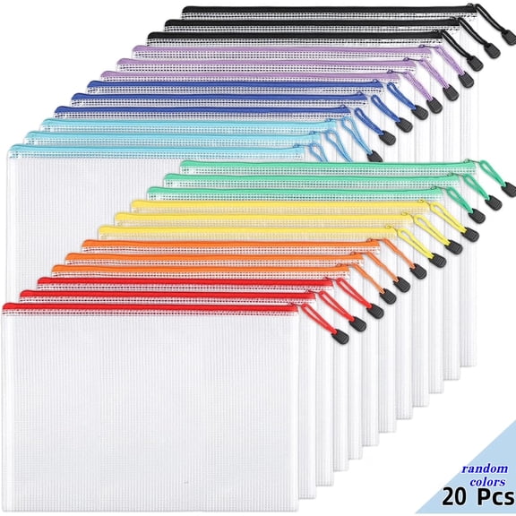 20Pack A4 Zipper Bags, Mesh Zipper Pouch Bags for Organizing Storage, Waterproof Zipper Pouches, Letter Size, File Bags for School, Toys, Puzzle, Board Games and Office Supplies
