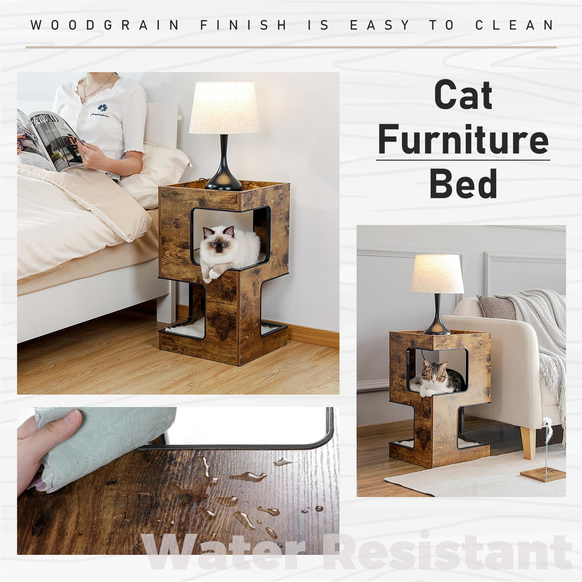 Pefilos 23" Wood Cat House Furniture for Indoor Cats, Modern Cat Tree Tower Bed with Free Cat Toy, Scratching Pad and Removable Soft Mats, Small Cat Condo, Brown Pefilos 23" Wood Cat House Furniture for Indoor Cats, Modern Cat Tree Tower Bed with Free Cat Toy, Scratching Pad and Removable Soft Mats, Small Cat Condo, Brown