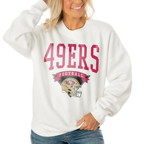 Women's Gameday Couture White San Francisco 49ers Oversized Yard Line Tri-Blend Pullover Sweatshirt