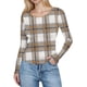 thumbnail image 3 of RKSTN Crewneck Shirts for Women Oversized Plaid Print Slim Ribbed Knitted Long Sleeve T Shirts Top Womens Casual Plus Size Round Neck Checkered Printed Stretch Loose Comfy Tee Fall Spring Clothes, 3 of 8