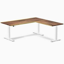 Desky Hardwood L-Shape Sit Stand Desk - Saman / 72 X 30 X 70 X 24 Inches / White