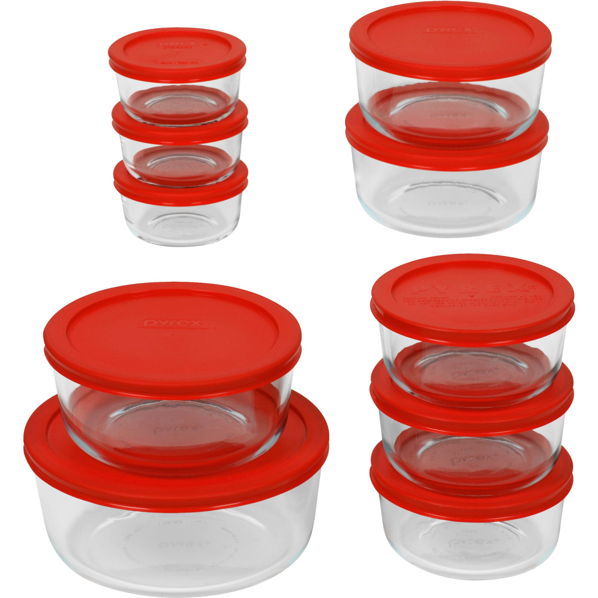 Pyrex Food Storage Glass Bakeware With Red Lids 20 Piece Walmart 