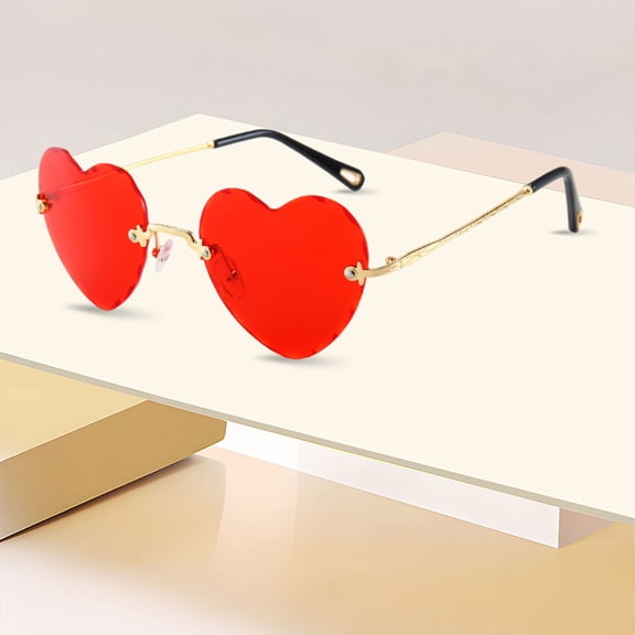Rimless Heart Sunglasses for Women (Red1 14.5cm)