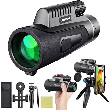 12x50 HD Monocular Telescope for Adults, High Powered for Smartphone, 12x Magnification Low Light Level Night Vision with Stable Tripod and Mobile Phone Holder