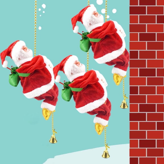 Electric Santa Climbing Rope Decoration, Climbing Santa with Music, Battery Operated Climbing Santas Claus, Funny Musical Christmas Tree Ornament, Holiday Decoration Gift(3PC)