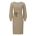 thumbnail image 4 of IROINNID Sweater Dress for Women Bohemian Round Neck Long Sleeve Mini Length Knit Dress ,Khaki, 4 of 7