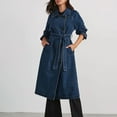 thumbnail image 3 of TKLPEHG Denim Trench Coats for Women Casual Double Breasted Long Denim Coat Jean Jacket Trenchcoat with Belt (Blue,L), 3 of 6