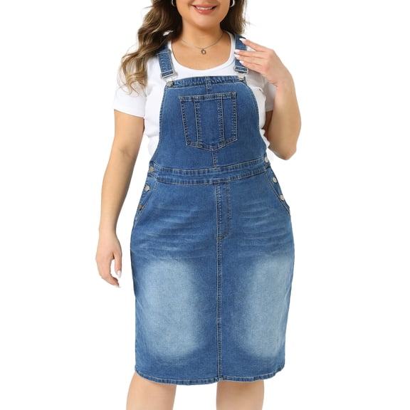 DARING DIVA Women's Plus Denim Overall Adjustable Strap Dress 1X Blue