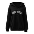 thumbnail image 4 of Tops for Women Trendy Plus Size Fall Comfy Hooded Long Sleeve Puff One Shoulder 1/4 Zipper Graphic Zip-Up Cotton Pullover Hoodies(Black,L), 4 of 4