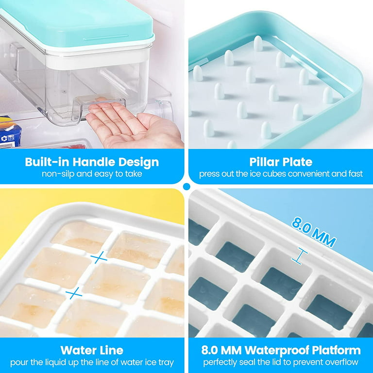 Ice Cube Tray with Lid and Bin, 2 Pack Ice Cube Trays for Freezer, 64 Pcs Ice  Cube Mold 