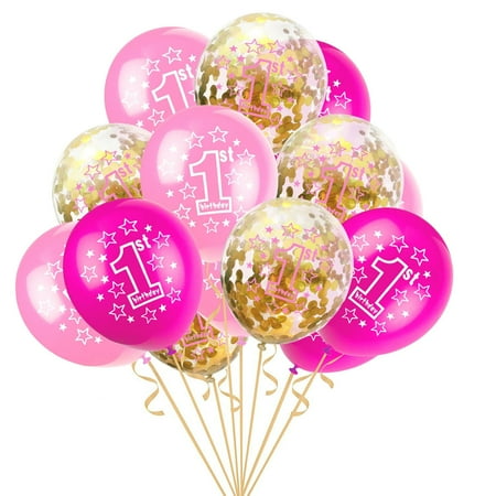 15pcs 12” Foil Latex Confetti Balloon Baby One Year Old Happy Birthday